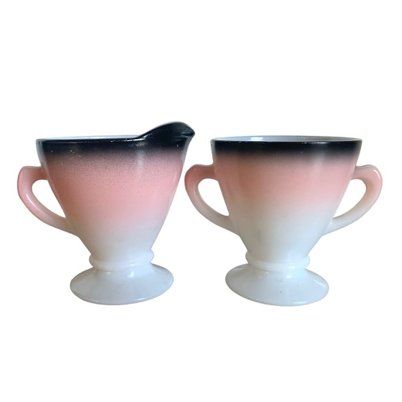 Hazel Atlas Other - Vintage Hazel Atlas Ovide Pink Black Creamer and Sugar